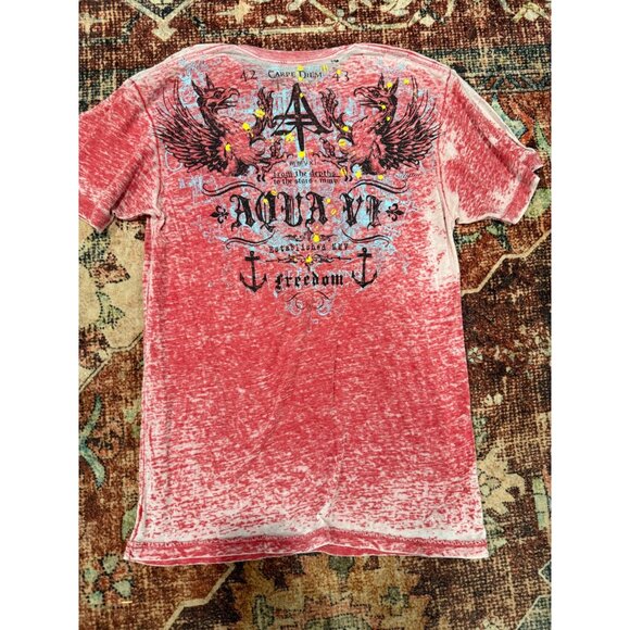 Mens Aqua VI Red Distressed Graphic Tee Medium Cotton/Poly Blend Carpe Diem Drag - Picture 2 of 5